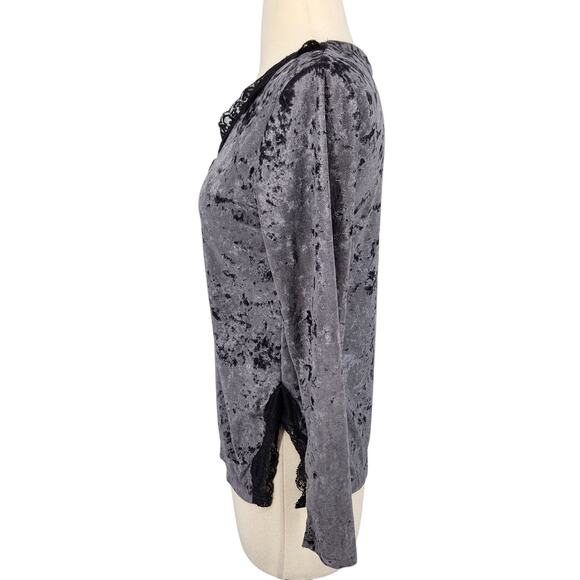 Nanette Lepore Crushed Velvet Pullover with Black Lace Neckline Romantic Grunge - Picture 4 of 6